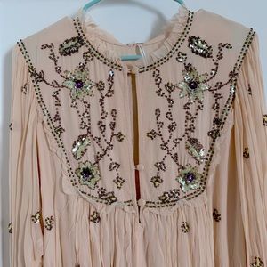 Free People Boho beaded mini dress long sleeves